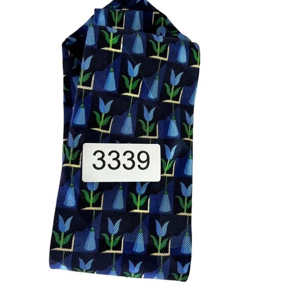 Ermenegildo Zegna Blue Flower Printed Silk Tie Made In Italy - Picture 5 of 7